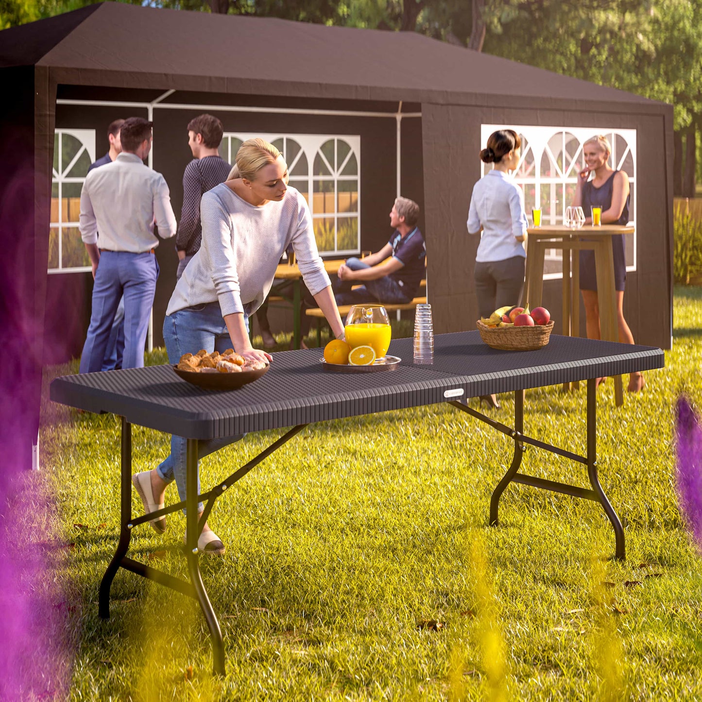 Table de jardin pliable noire 180 x 75 cm en polyrotin