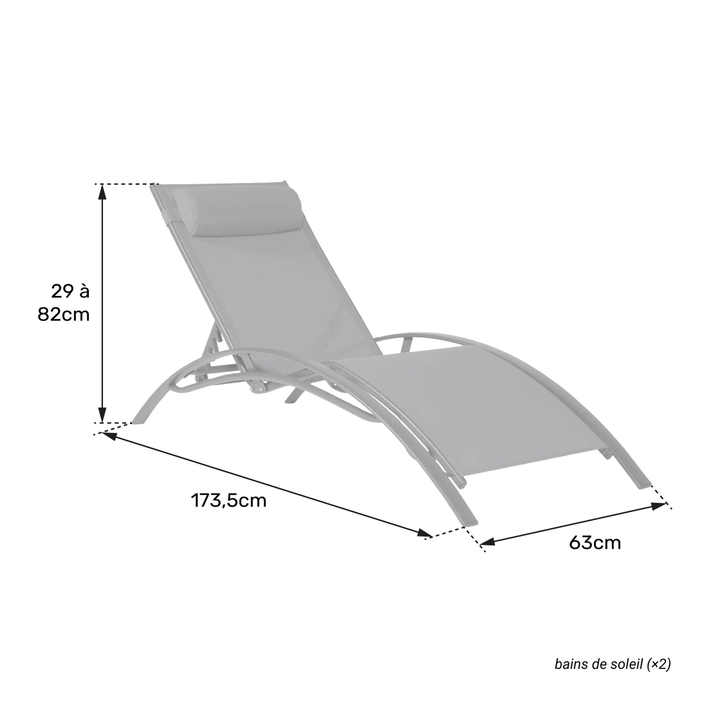Lot de 2 transats GALAPAGOS en textilène vert d'eau - aluminium gris anthracite