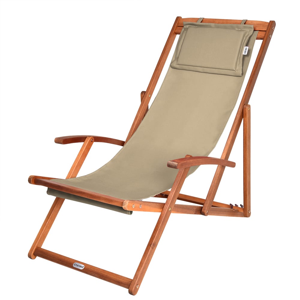 Transat de jardin pliable en bois d'acacia beige