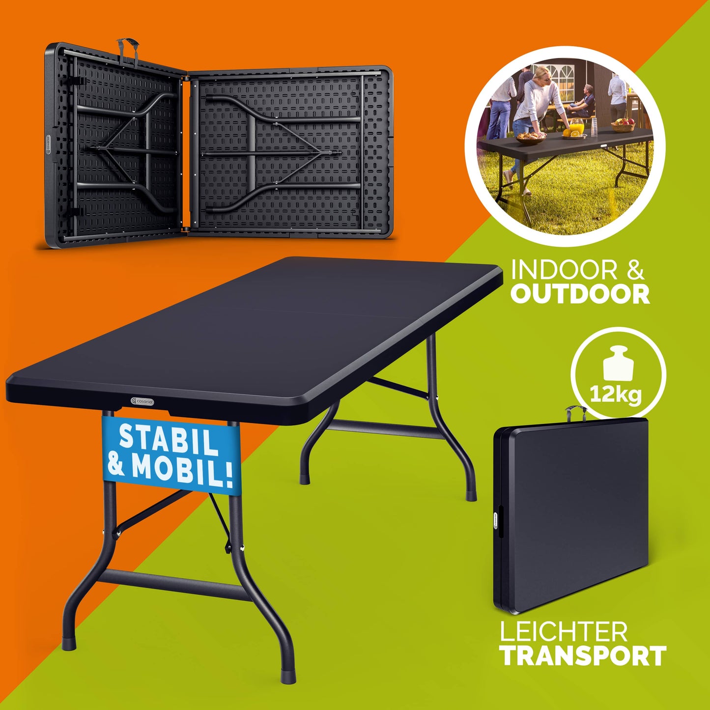Table pliante anthracite 183x76 cm en plastique résistant