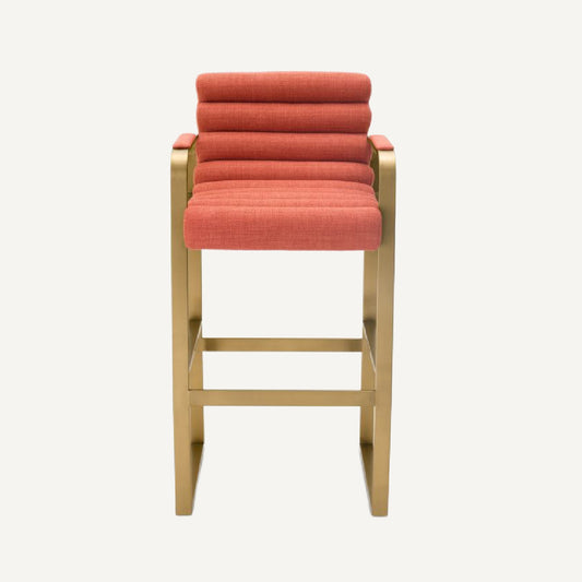 Chaise de bar dorée en tissu orange