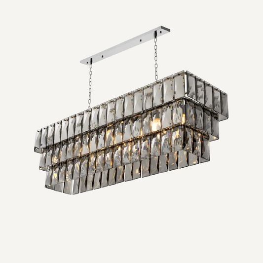 Lustre rectangulaire nickelé en cristal fumé