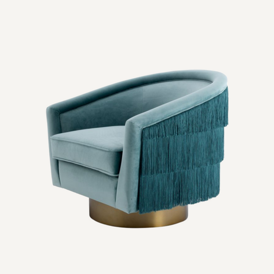 Fauteuil pivotant en velours bleu Vante