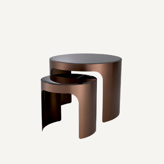 Table d'appoint cuivrée en verre noir (lot de 2)