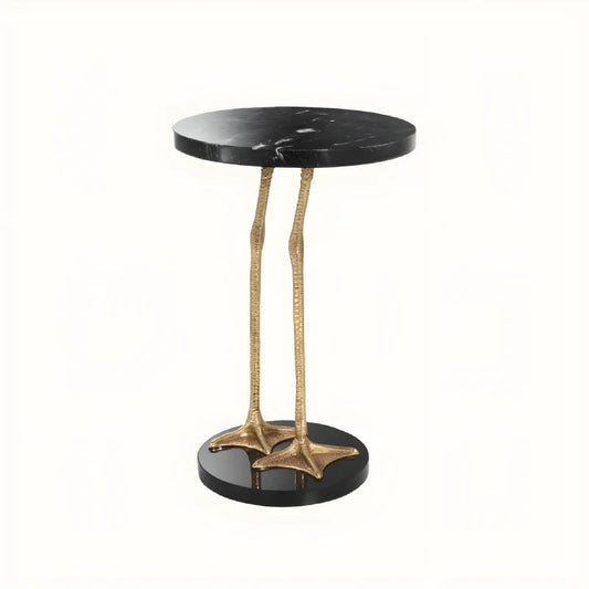 Table d'appoint dorée en marbre noire et granit