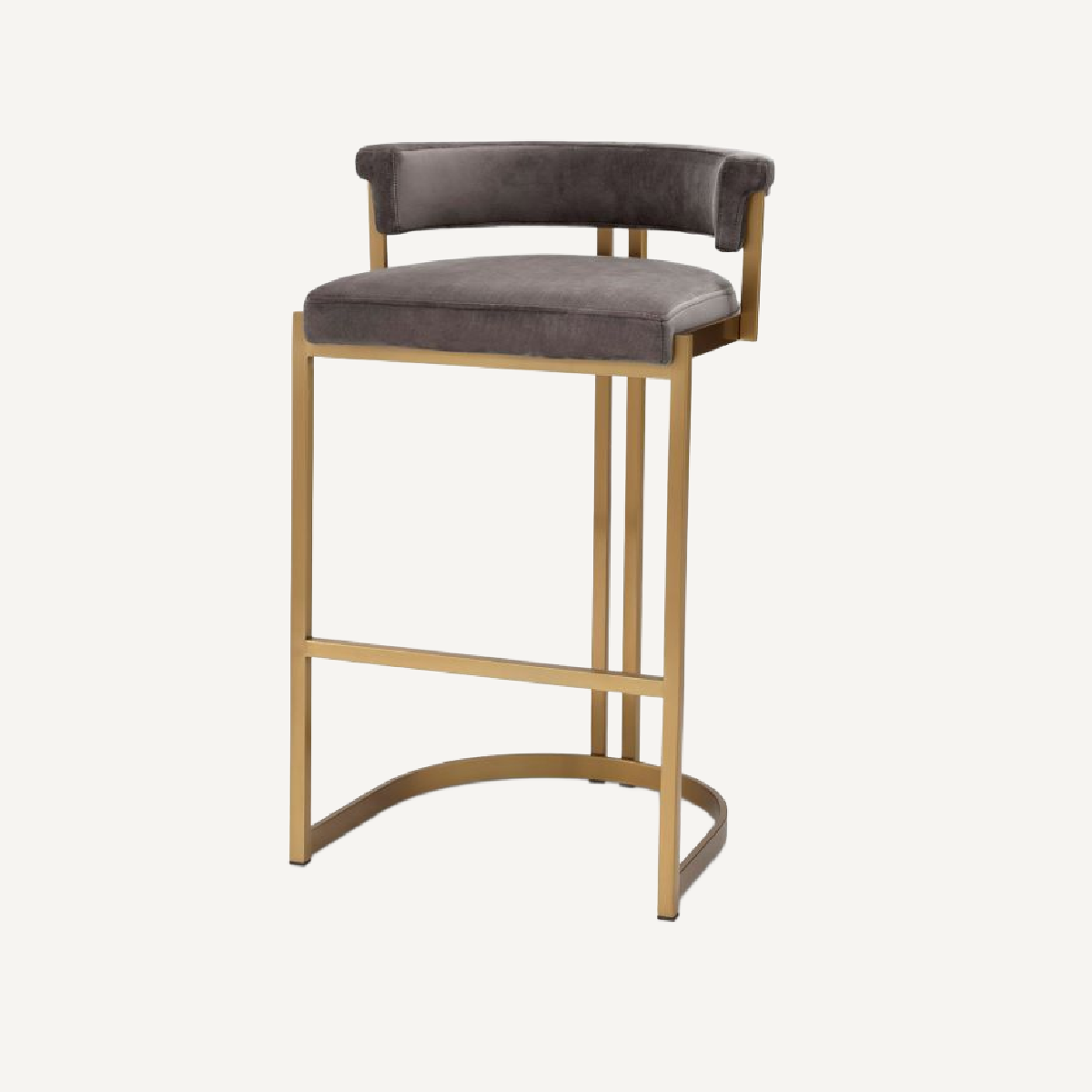 Chaise de comptoir dorée en velours marron