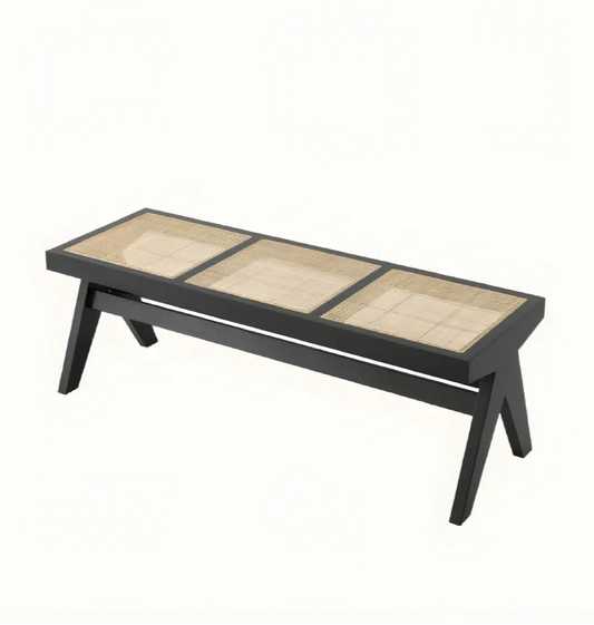 Banc en rotin et en bois noir
