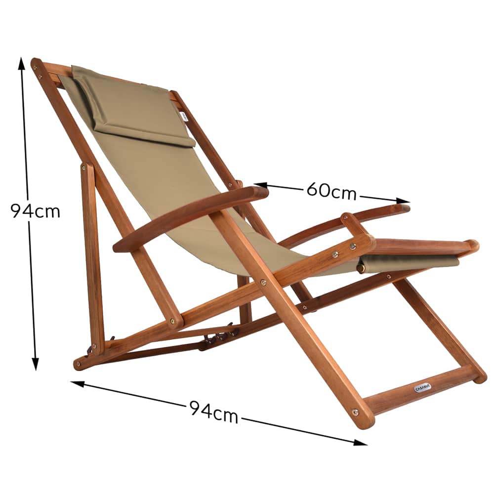 Transat de jardin pliable en bois d'acacia beige