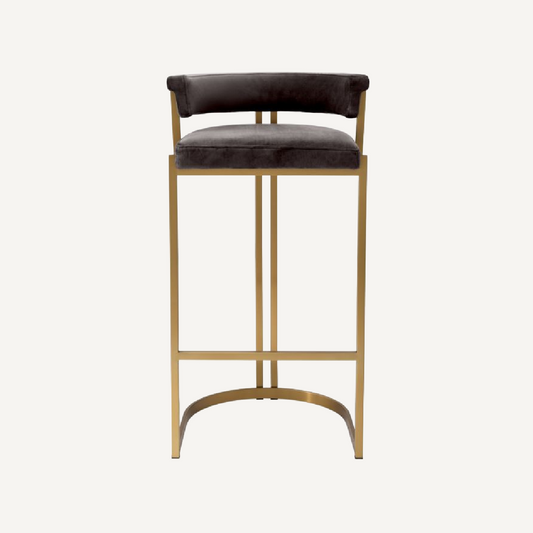 Chaise de bar dorée en velours marron