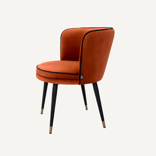 Chaise de salle à manger en velours orange