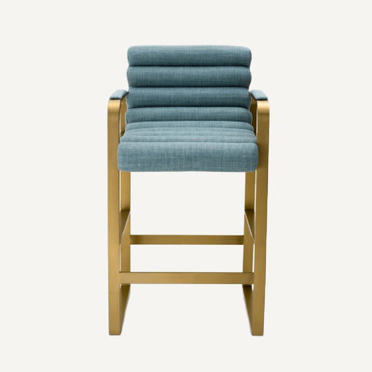 Chaise de comptoir dorée en tissu bleu