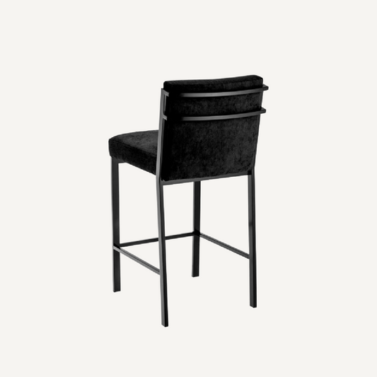 Chaise de comptoir en bronze et velours noir