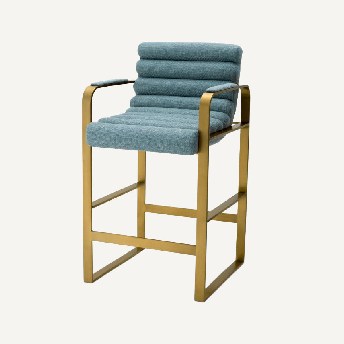 Chaise de comptoir dorée en tissu bleu