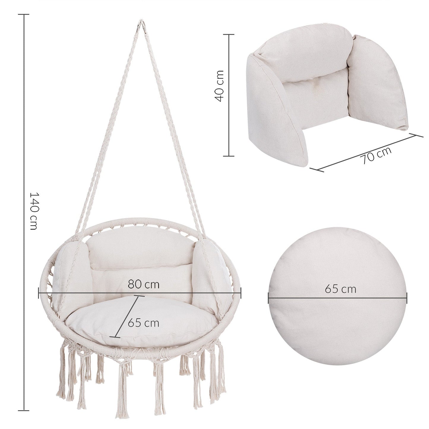 Fauteuil suspendu crème avec coussins - 80x60x140 cm
