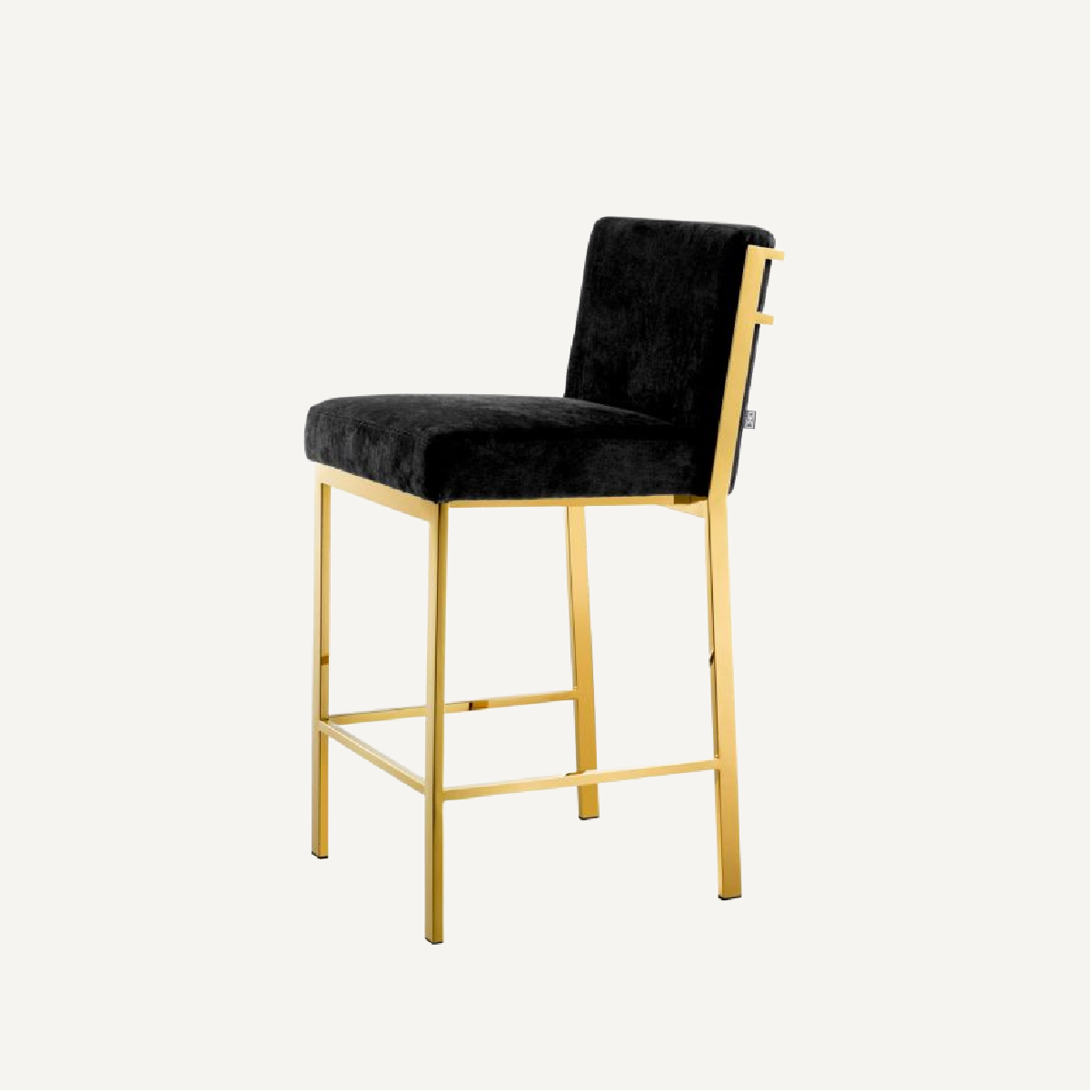 Chaise de comptoir dorée en velours noir
