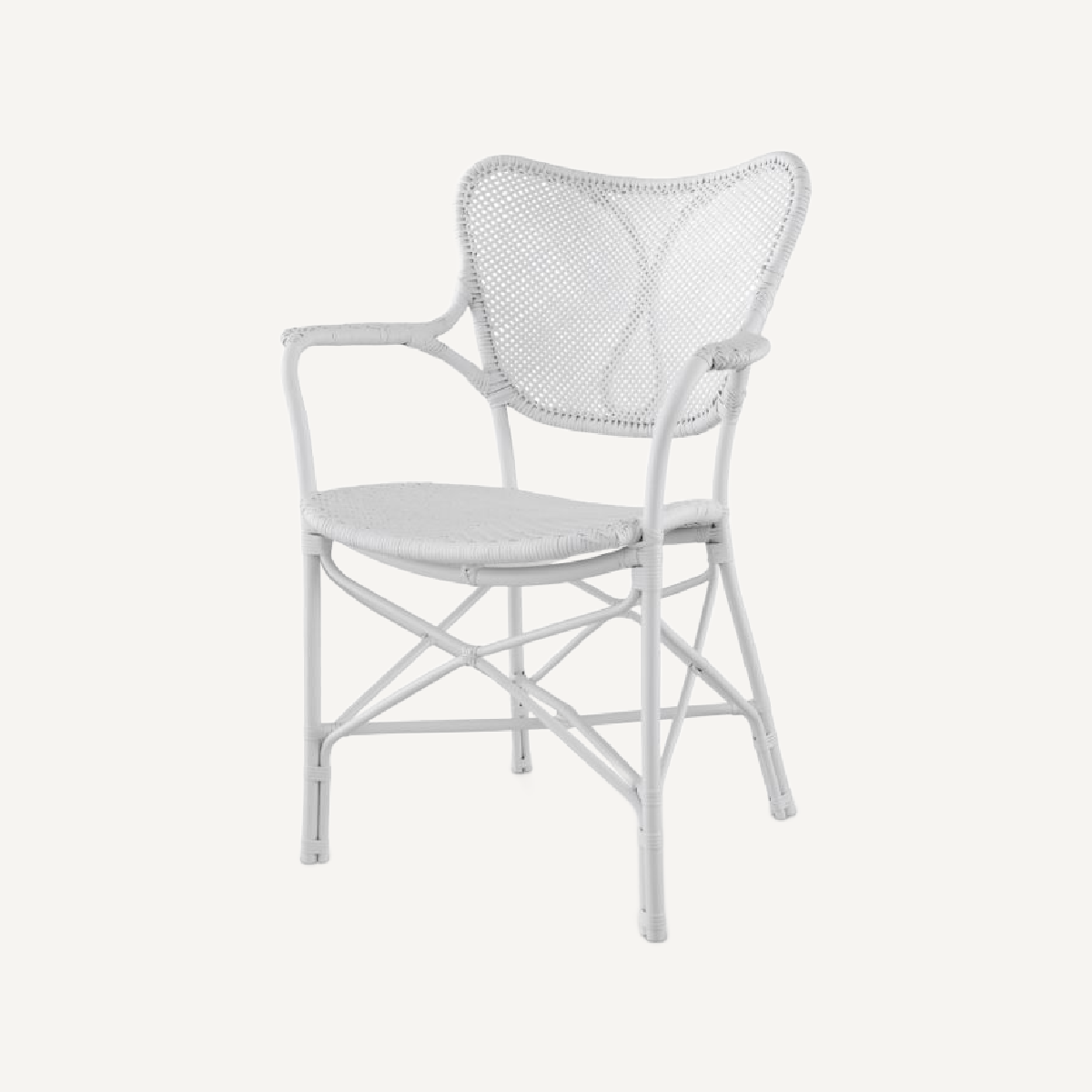 Chaise de salle à manger blanche avec accoudoirs en rotin