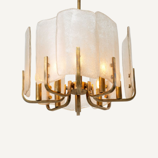 Lustre doré et verre soufflé