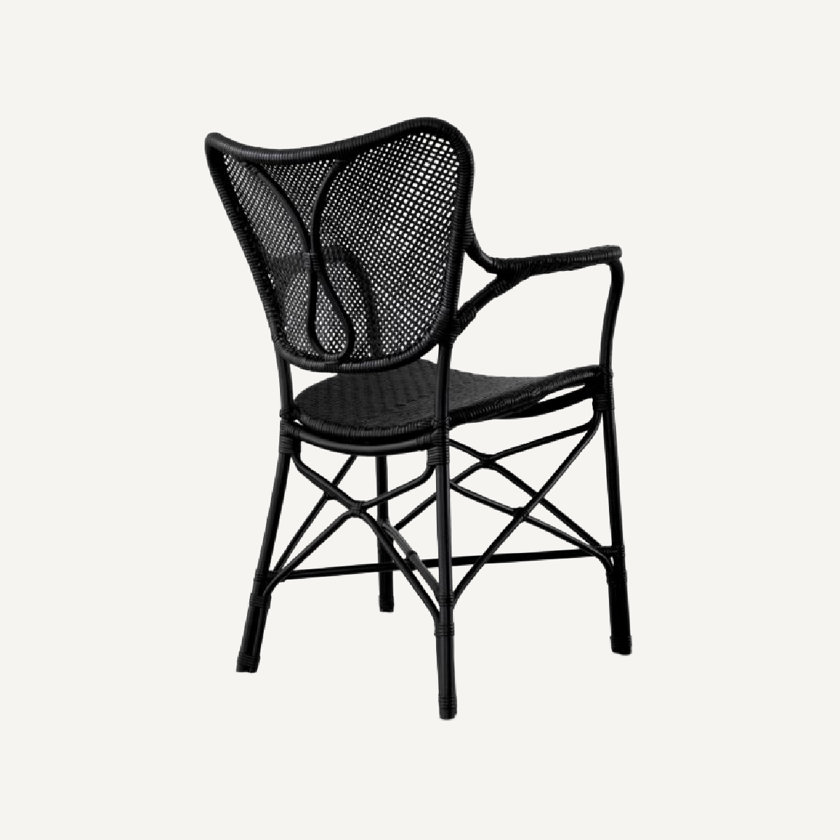 Chaise de salle à manger noire avec accoudoirs en rotin