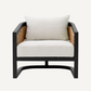 Fauteuil en rotin et tissu crème