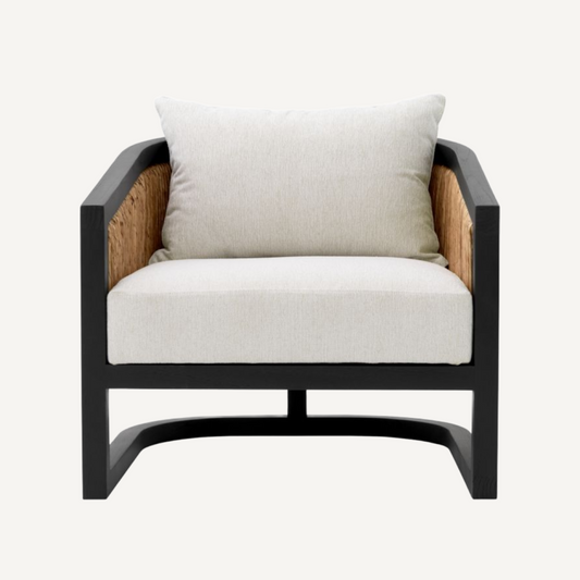 Fauteuil en rotin et tissu crème