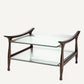 Table basse marron en verre transparent