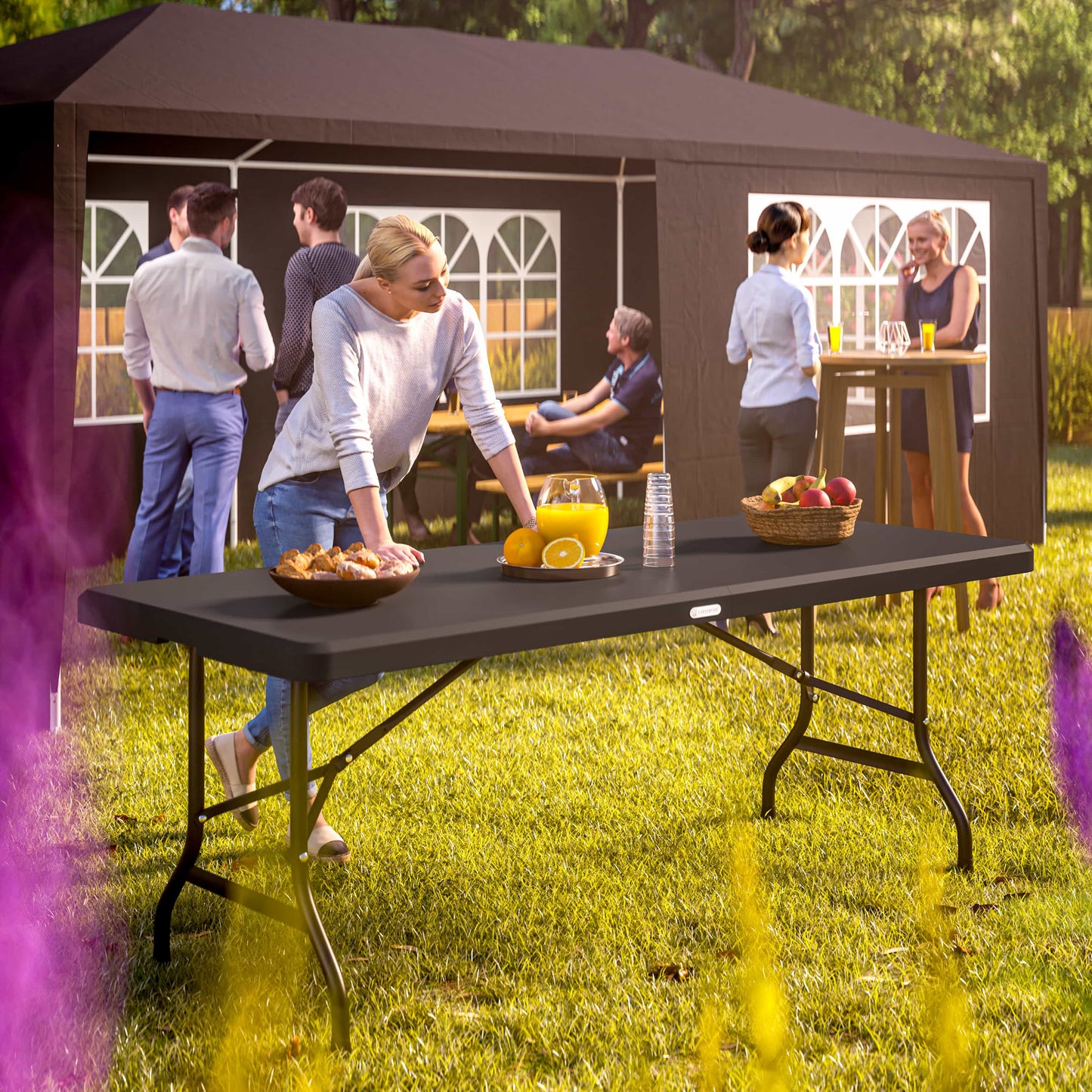 Table pliante anthracite 183x76 cm en plastique résistant