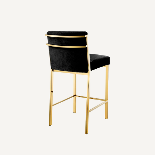 Chaise de comptoir dorée en velours noir