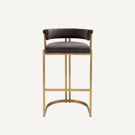 Chaise de comptoir dorée en velours marron