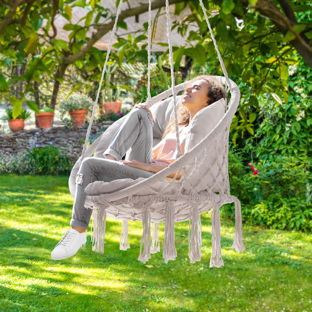 Fauteuil suspendu crème avec coussins - 80x60x140 cm