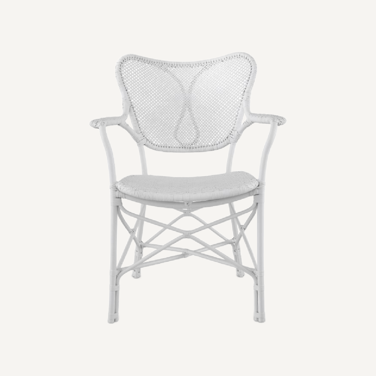 Chaise de salle à manger blanche avec accoudoirs en rotin