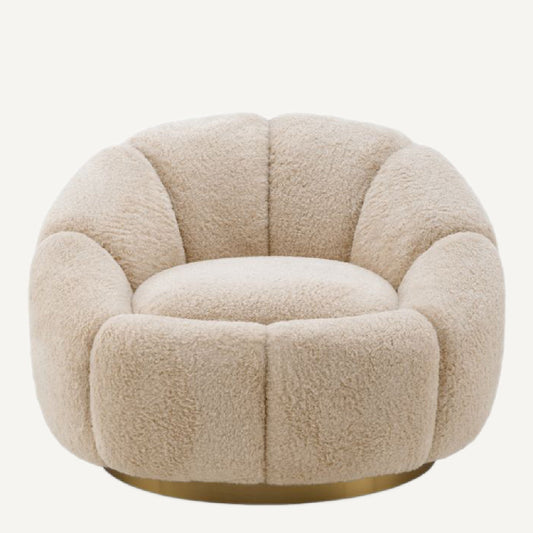 Fauteuil pivotant en tissu sherpa crème