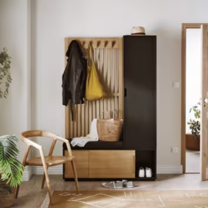 Vestiaire 3 Portes avec Portant en Bois de Frêne