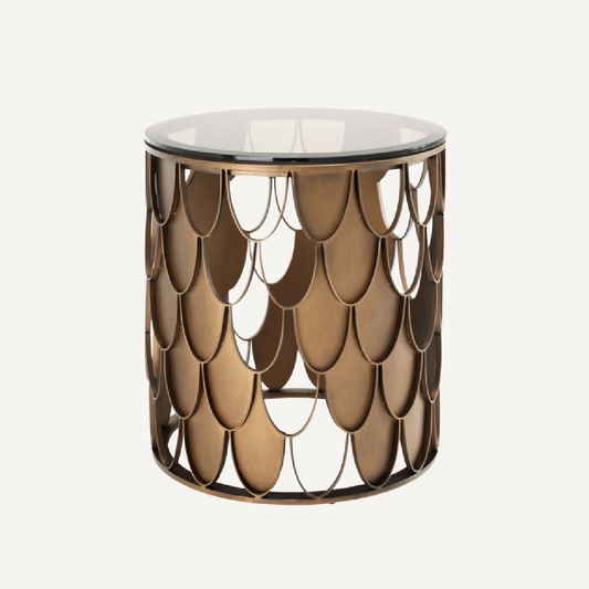 Table d'appoint cuivée en verre brun'indiscret