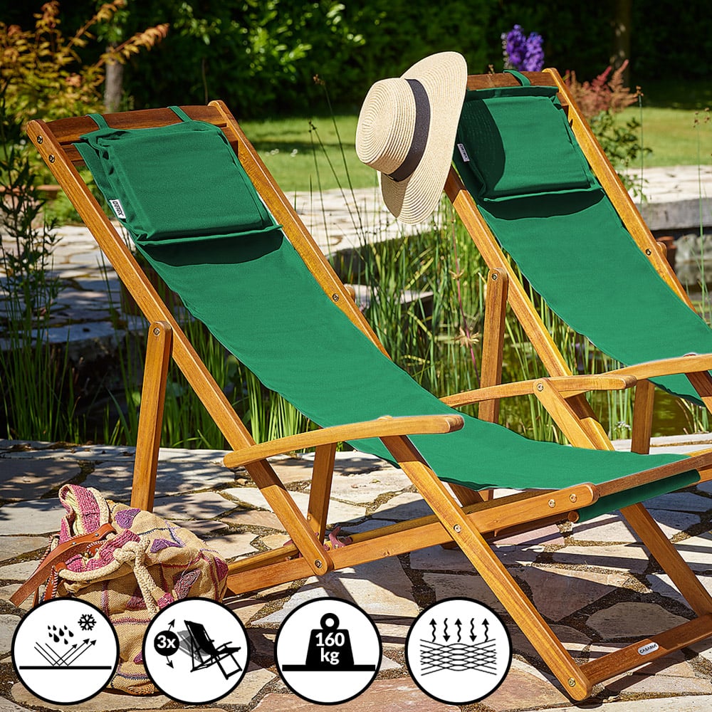 Transat pliable en bois d'acacia vert pour jardin