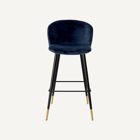 Chaise de bar en velours bleu nuit