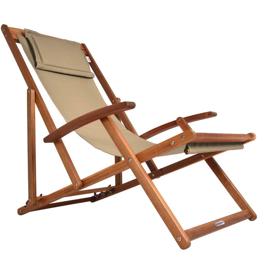 Transat de jardin pliable en bois d'acacia beige