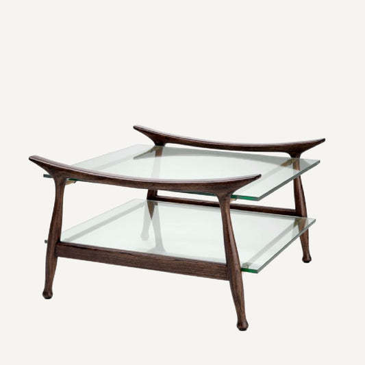 Table basse marron en verre transparent