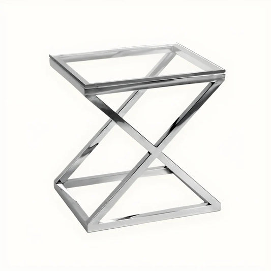 Table d'appoint argentée en verre transparent Cross
