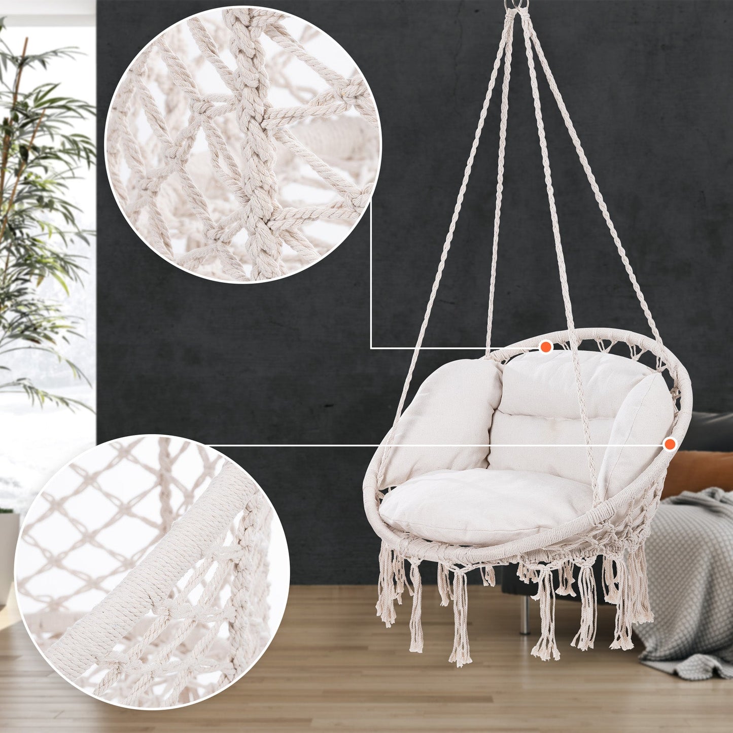 Fauteuil suspendu crème avec coussins - 80x60x140 cm