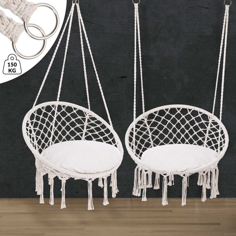 Fauteuil suspendu crème avec coussins - 80x60x140 cm