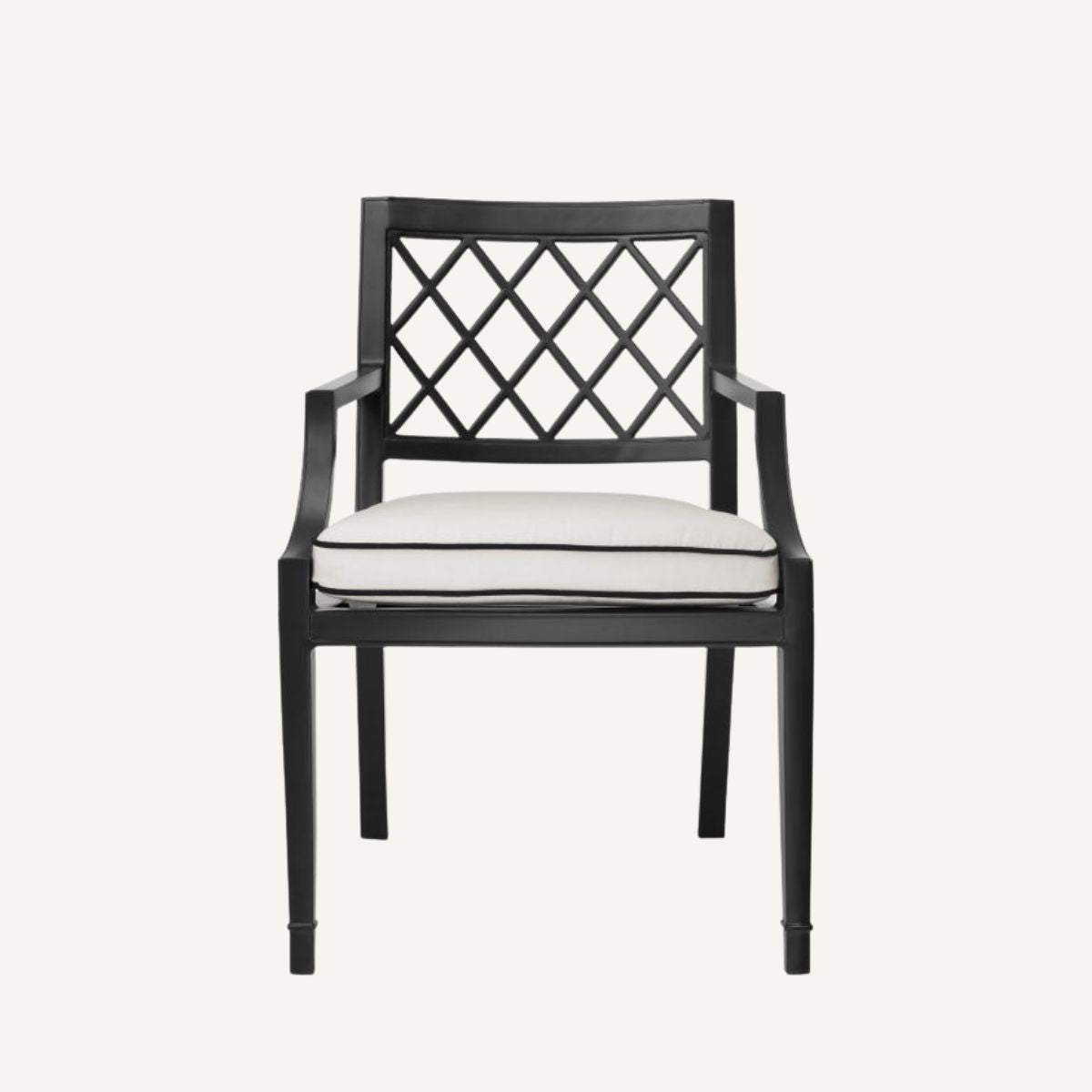 Chaise extérieure avec accoudoirs noire et blanche