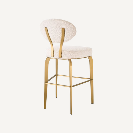 Chaise de comptoir dorée bouclé crème